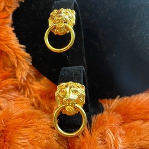 BEAUTIFUL LION FAUX YELLOW GOLD EARRINGS